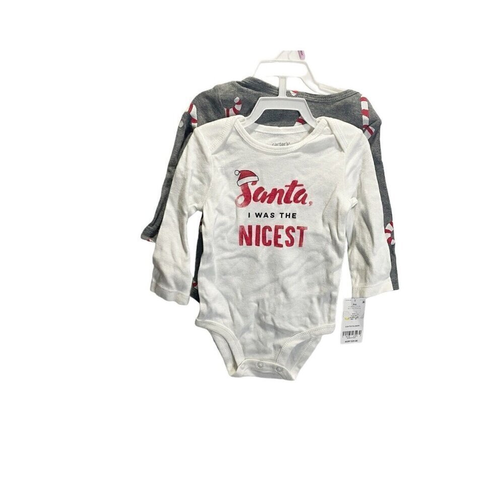 Carter's Bodysuit 2-Pack Baby 9M Gray White Christmas Candy Cane Santa‎ Holiday
